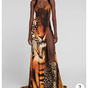 Vintage NWT Roberto Cavalli Tiger Print Cut-Out Maxi Dress